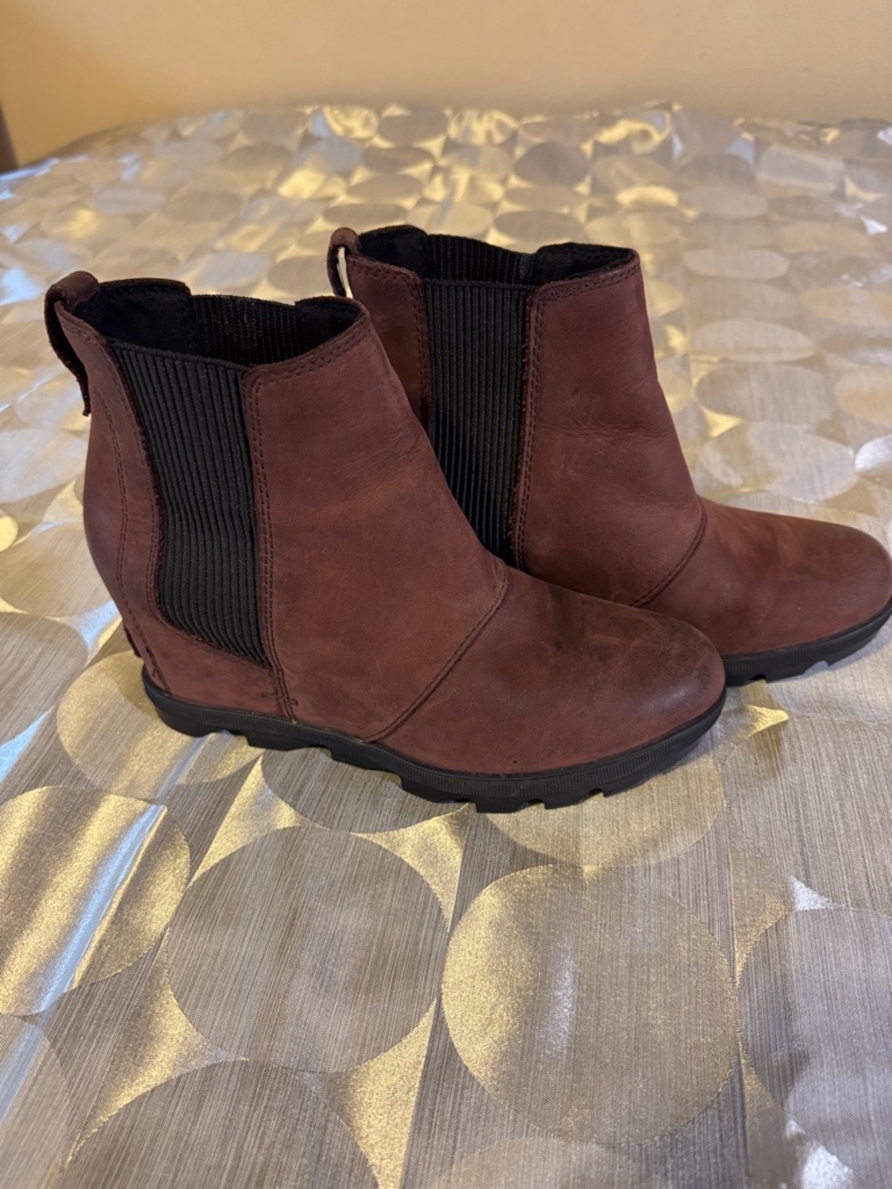 Sorel Brown Chelsea Wedge Ankle Boots